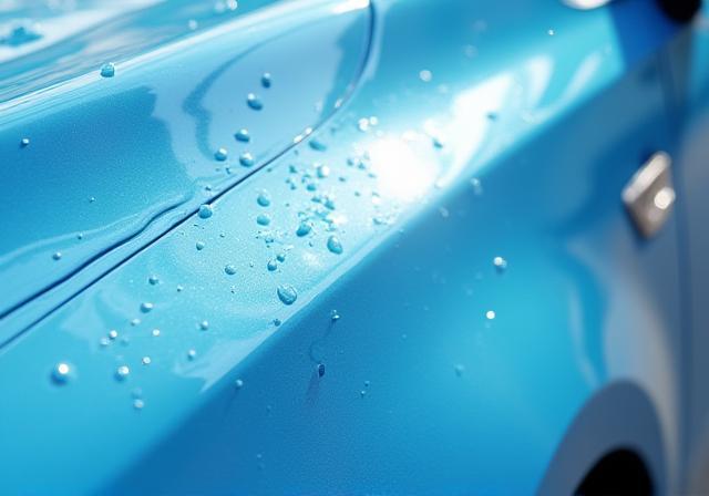 Water beading on a freshly washed hatchback